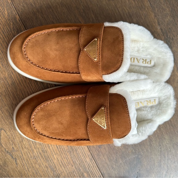 Prada Suede Shearling Mule Loafers - Picture 1 of 5